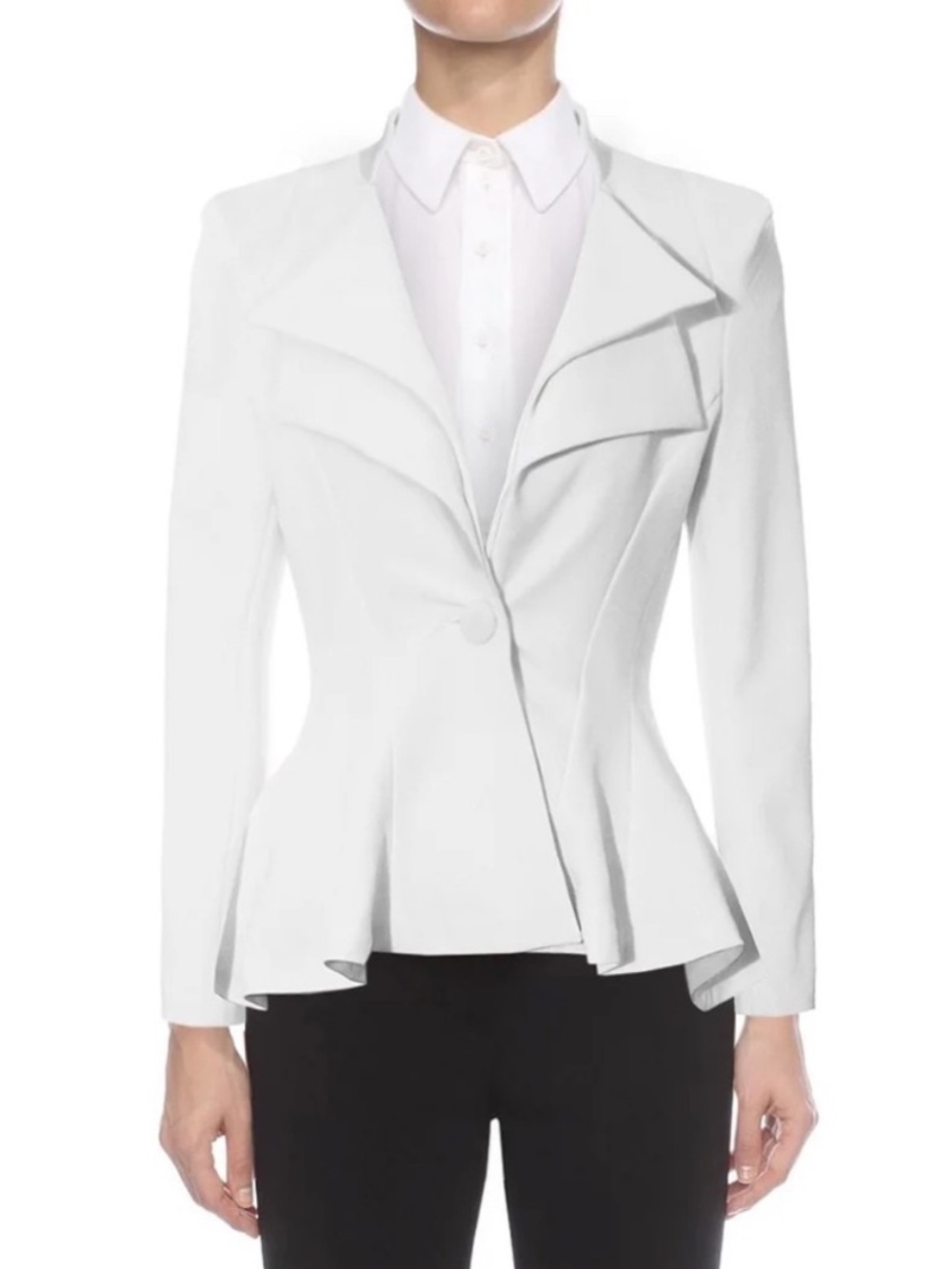 Noir Lord & Taylor White Double Lapel Peplum Ponte Office Blazer Jacket XS NWT